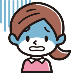 若い女性　表情のアイコン　青ざめる