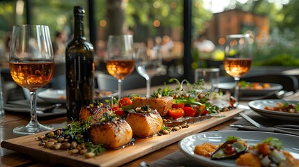 Alfresco Dining Experience with Delectable Dishes and Premium Wine Pairing in Cozy Outdoor Setting