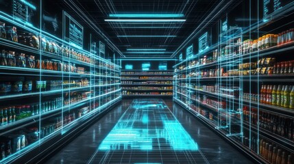 Futuristic Supermarket with Neon Lights