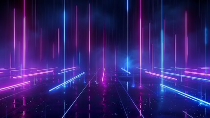 Fototapeta premium A vibrant digital landscape filled with colorful beams of light, creating an energetic and futuristic atmosphere. Stage for product presentation.