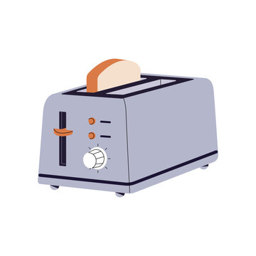 recommend clip art: Icon of toaster. Toast maker. Appliance, electric kitchen utensil for preparing breakfast. Kitchenware for cooking food. Cookware to roast bread. Flat isolated vector illustration on white background