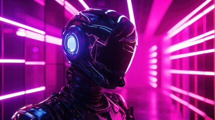 Cyberpunk Cyborg in Neon Lights