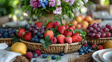 Bountiful Harvest of Fresh Seasonal Fruits and Berries on Display