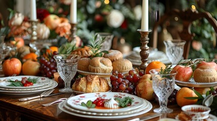 Fototapeta premium Bountiful Thanksgiving Feast in Cozy Rustic Home Setting