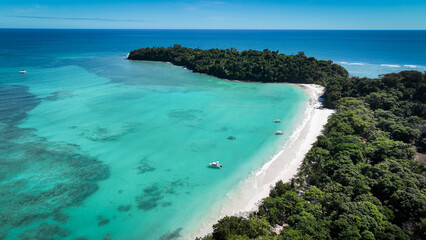 Aerial view of Nosy Iranja Island showcasing pristine beaches and turquoise waters in Madagascar