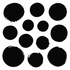  Abstract Grunge Circle Set with Bold Black Textures and Ink Strokes for Design Projects