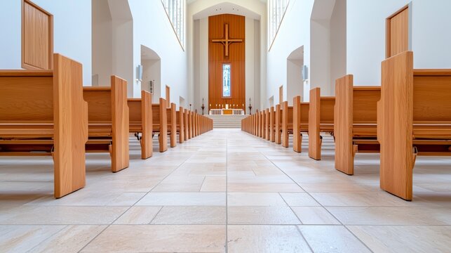 Symmetry in Altar and Focal Points, Discuss how symmetrical placement of altars, pulpits, or focal points in minimalist religious buildings.