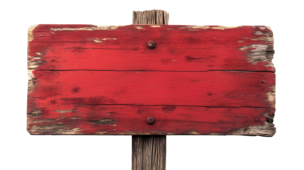 Red wooden sign with blank space for text. Transparent background