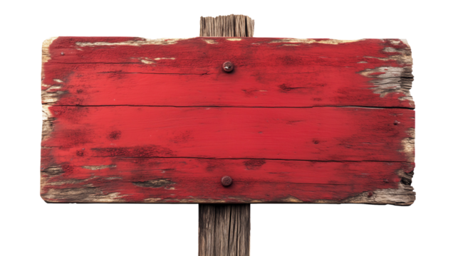 Red wooden sign with blank space for text. Transparent background