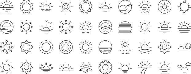 Bundle of Line Icons of Sun. Editable Stroke. Minimalistic Linear Pictogram for Design of Cards, Apps, Banners, Posts