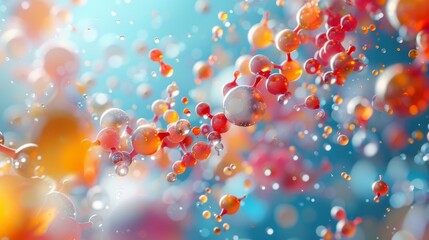 Abstract Colorful Bubbles and Spheres on Blue Background