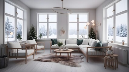 Fototapeta premium Modern, minimalist dark colorful traditional, wood Scandinavian interior design - Generative AI