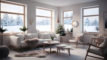 Modern, minimalist dark colorful traditional, wood Scandinavian interior design - Generative AI