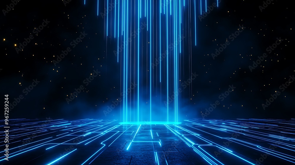 Aufkleber futuristic digital background with glowing blue lines and a vibrant grid, creating an immersive tech