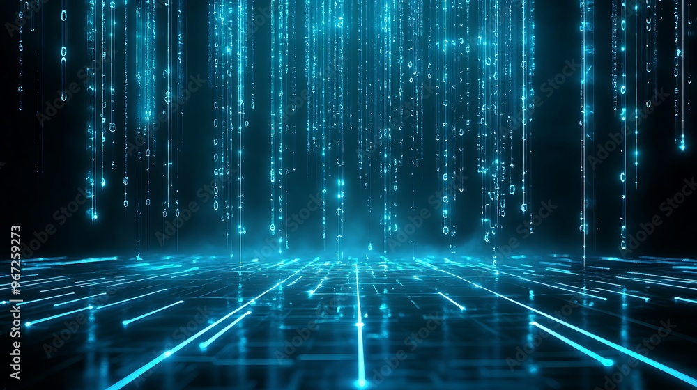 Poster futuristic digital background with glowing blue lines and particles, creating a stunning visual of t
