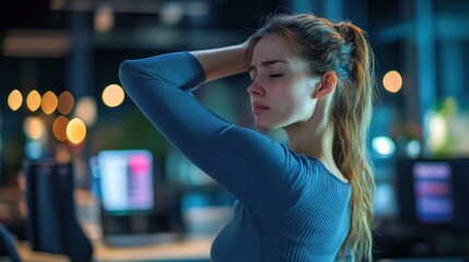 Woman with Closed Eyes in Blue Shirt