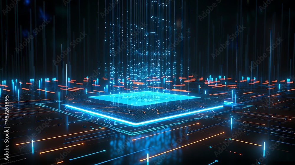 Aufkleber futuristic digital landscape showcasing an abstract representation of data processing with glowing c