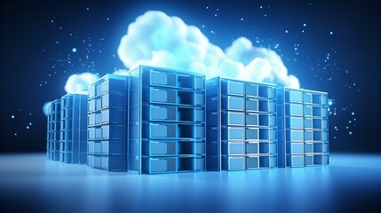 Fototapeta premium A digital representation of a cloud server environment showcasing storage and connectivity in a virtualized space