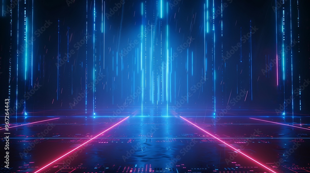 Poster futuristic digital landscape with glowing lines and abstract light patterns. perfect for technology 