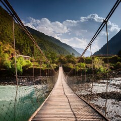 Fototapeta premium Tibetan bridge, AI generated