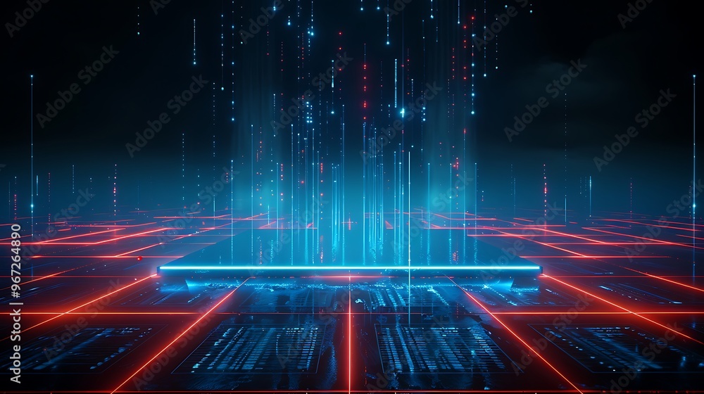Aufkleber futuristic digital landscape with glowing lines and data streams, creating an immersive technology b
