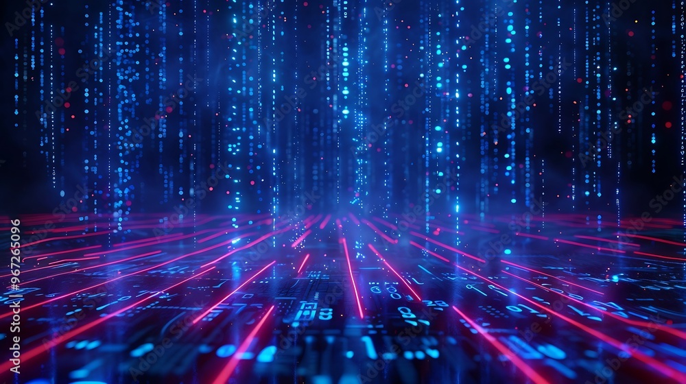 Aufkleber futuristic digital landscape with glowing lines and matrix-inspired elements, creating an immersive 