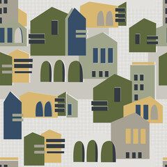 Seamless pattern, abstract colorful cityscape in bohemian style for surface design and other design projects