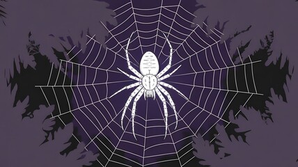 Obraz premium Central Spider Web with Tree Silhouettes, Halloween's Dark Ambiance