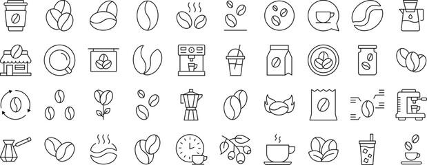 Coffee Line Icon Collection. Editable Stroke. Minimalistic Linear Pictogram for Design of Cards, Apps, Banners, Posts