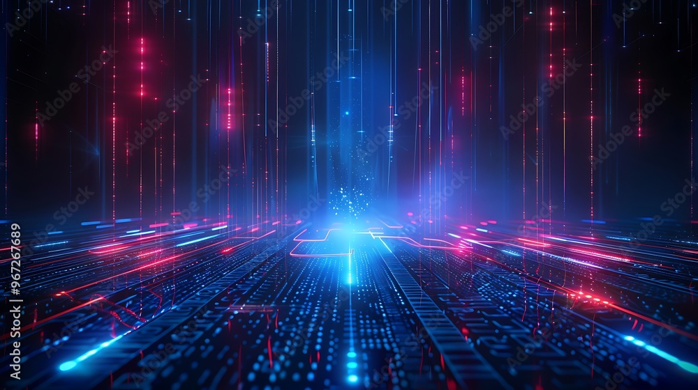 Aufkleber futuristic digital landscape with vibrant lights and data streams, creating a mesmerizing visual eff