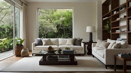 Fototapeta premium modern minimalistic living room with long sofa 