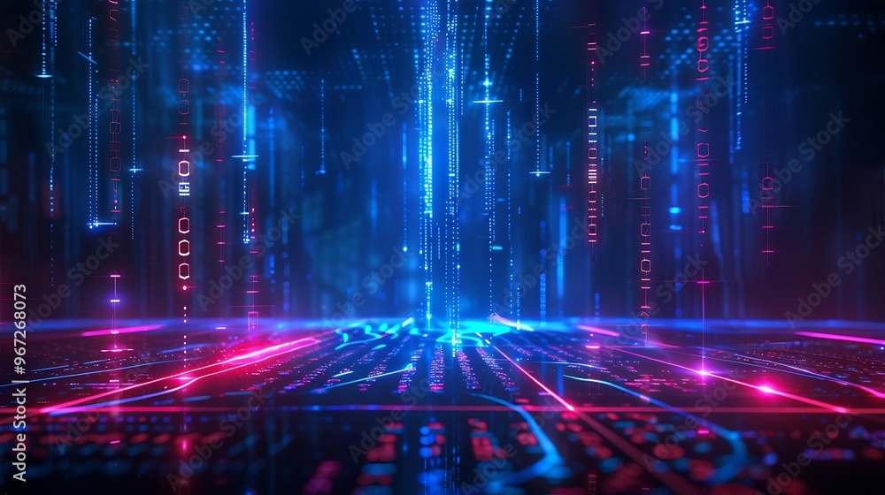 Aufkleber futuristic digital landscape with vibrant neon lights and data streams creating a captivating visual