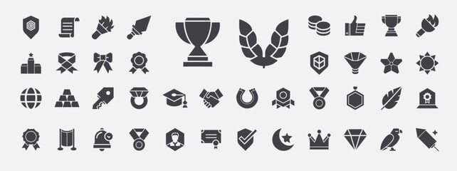 Award recognition glyph icon set, honoring acknowledging achievement effort success