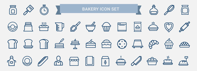 bakery baking line art icon set