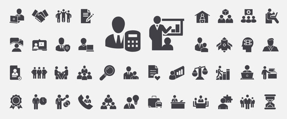 business people situations glyph icon set