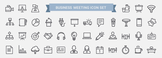  business meeting set thin line icons