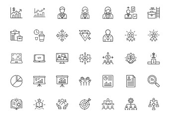 Business graphs charts people work-related activities icon set