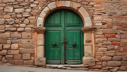 old wooden door in a stone wall