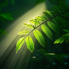 Vibrant underwater freshwater environment showcasing sun rays piercing through lush foliage