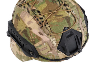 camouflage military helmet white background
