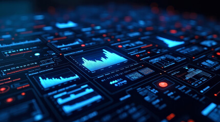 Futuristic Digital Dashboard with Data Visualization and Analytics in High-Tech Interface