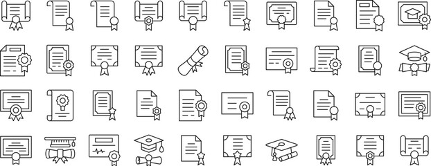 Award, Diploma, Certificate Pack of Thin Icons. Editable Stroke. Suitable for Web Sites, Books, Cards, Apps