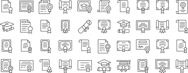 Award, Diploma, Certificate Simple Isolated Line Icons Collection. Editable Stroke. Suitable for Web Sites, Books, Cards, Apps