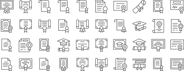 Obraz premium Award, Diploma, Certificate Related Line Icons for Web Sites, Books, Cards, Apps. Editable Stroke. Suitable for Web Sites, Books, Cards, Apps