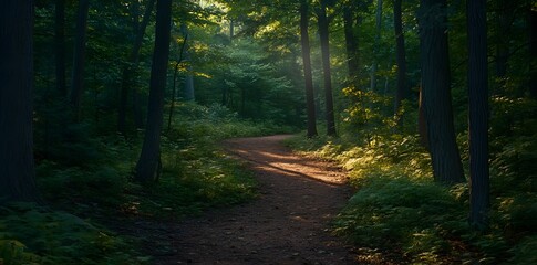 Obraz premium Sunbeams Through Forest Trees