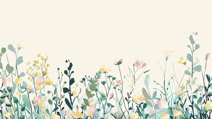 Wildflowers on a light background in pastel colors, greeting card in watercolor style