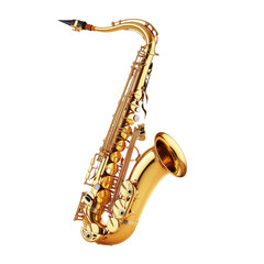 Naklejka premium This striking saxophone shines brilliantly in isolation, showcasing its polished gold finish