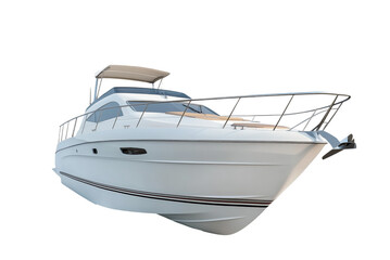 A pristine white boat elegantly floating against a clean white background, evoking serenity