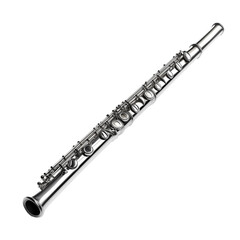 Elegant silver flute isolated on white background showcasing its intricate design and craftsmanship