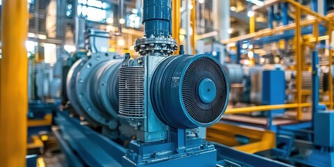 A powerful pump motor in operation at an industrial site, pump motor, mechanical engineering